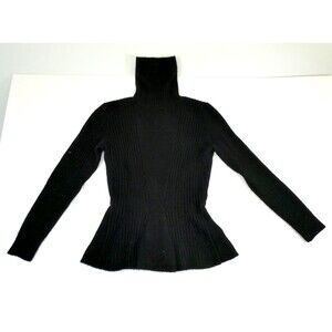 Magaschoni  Black Ribbed Cashmere Turtleneck Pullover Sweater S-M